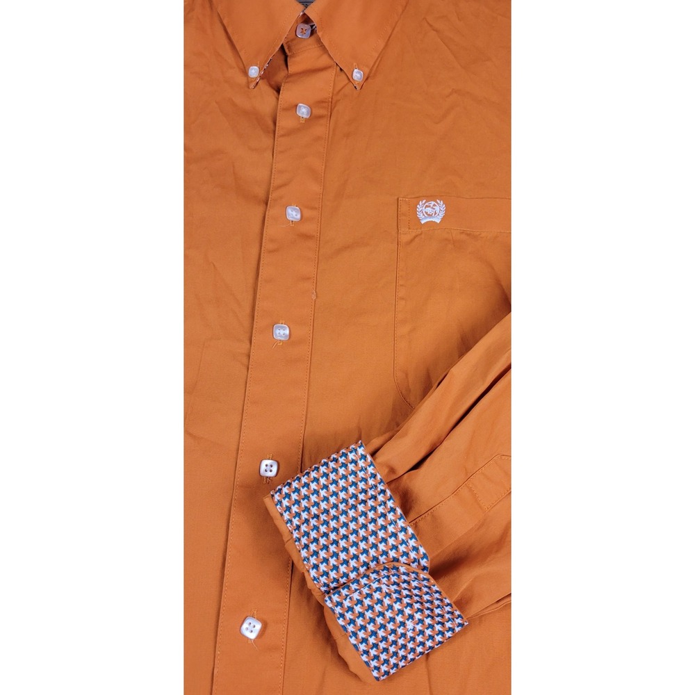 Cinch Men's Orange Long Sleeve Button Down Shirt XL Flip Cuff Square Buttons‎ - Picture 4 of 8